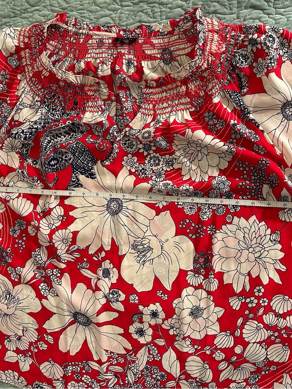 Talbots Red, White & Blue Floral Smocked Top - 3X - Picture 5 of 7